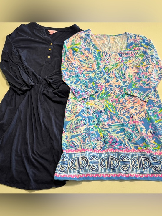 Lilly Pulitzer Dresses & Skirts - Lilly Pulitzer Beacon All Together Now & Navy Blue Cotton Jersey Dress Size Med